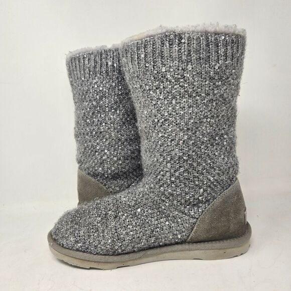 UGG Treadlite Silver Gray Sequin Knit Mid Calf Sweater Boots Shoes Size 6 - Picture 10 of 15